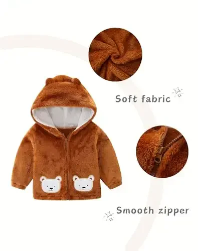 JingleBaBa Unisex Baby Fleece Jacket Winter Sherpa Lined Hoodie For Girls Boys Cute Bear Ear Baby Outerwear 12M-5T - 3
