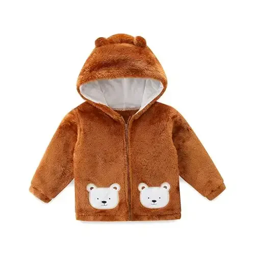 JingleBaBa Unisex Baby Fleece Jacket Winter Sherpa Lined Hoodie For Girls Boys Cute Bear Ear Baby Outerwear 12M-5T - 6