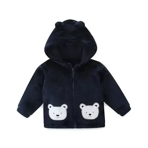 JingleBaBa Unisex Baby Fleece Jacket Winter Sherpa Lined Hoodie For Girls Boys Cute Bear Ear Baby Outerwear 12M-5T - 6