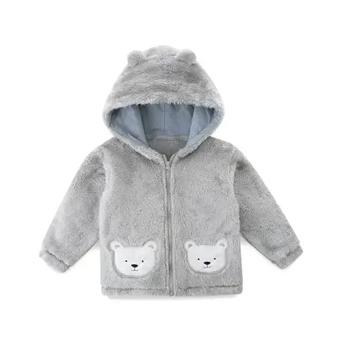 JingleBaBa Unisex Baby Fleece Jacket Winter Sherpa Lined Hoodie For Girls Boys Cute Bear Ear Baby Outerwear 12M-5T - 6