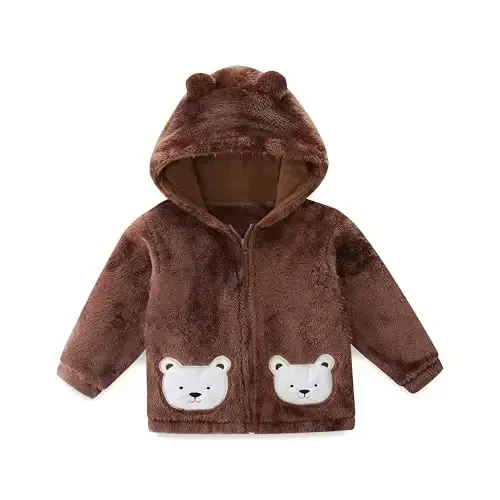 JingleBaBa Unisex Baby Fleece Kurtka Qishki Sherpa Astarlı Kapüşonli Qizlar Bolalar Yoqimli Ayiq Quloq Baby Ustki Kiyim 12M-5T - 6