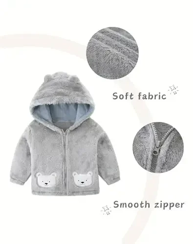 JingleBaBa Unisex Baby Fleece Kurtka Qishki Sherpa Astarlı Kapüşonlu Qizlar uchun Bolalar Yoqimli Ayiq Quloq Bolalar Ustki Kiyimi 12M-5T - 3