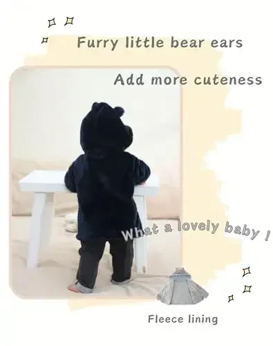 JingleBaBa Unisex Baby Fleece Kurtka Qishki Sherpa Astarlı Kapüşonlu Qizlar uchun Bolalar Yoqimli Ayiq Quloq Bolalar Ustki Kiyimi 12M-5T - 4