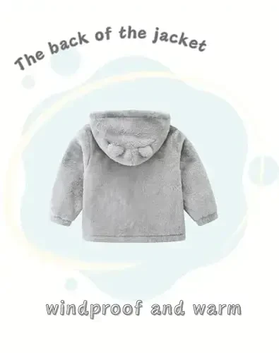 JingleBaBa Unisex Baby Fleece Kurtka Qishki Sherpa Astarlı Kapüşonlu Qizlar uchun Bolalar Yoqimli Ayiq Quloq Bolalar Ustki Kiyimi 12M-5T - 5
