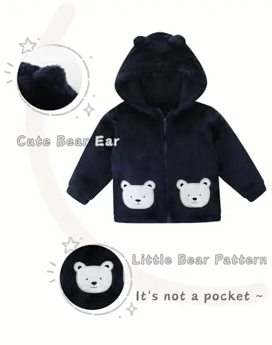 JingleBaBa Unisex Baby Fleece Jacket Winter Sherpa Lined Hoodie For Girls Boys Cute Bear Ear Baby Outerwear 12M-5T 