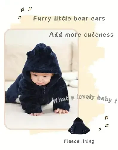 JingleBaBa Unisex Baby Fleece Jacket Winter Sherpa Lined Hoodie For Girls Boys Cute Bear Ear Baby Outerwear 12M-5T - 4