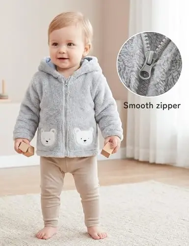 JingleBaBa Unisex Baby Fleece Jacket Winter Sherpa Lined Hoodie For Girls Boys Cute Bear Ear Baby Outerwear 12M-5T - JINGLEBABA (1)
