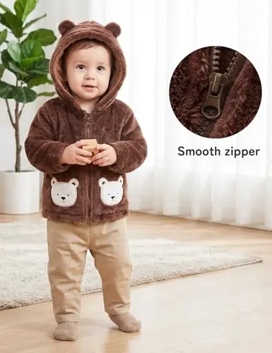 JingleBaBa Unisex Baby Fleece Jacket Winter Sherpa Lined Hoodie For Girls Boys Cute Bear Ear Baby Outerwear 12M-5T - JINGLEBABA (1)