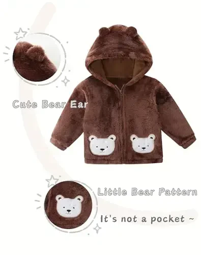 JingleBaBa Unisex Baby Fleece Jacket Winter Sherpa Lined Hoodie For Girls Boys Cute Bear Ear Baby Outerwear 12M-5T - 1