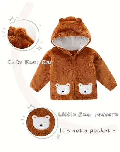 JingleBaBa Unisex Baby Fleece Jacket Winter Sherpa Lined Hoodie For Girls Boys Cute Bear Ear Baby Outerwear 12M-5T 