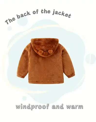JingleBaBa Unisex Baby Fleece Jacket Winter Sherpa Lined Hoodie For Girls Boys Cute Bear Ear Baby Outerwear 12M-5T - 5
