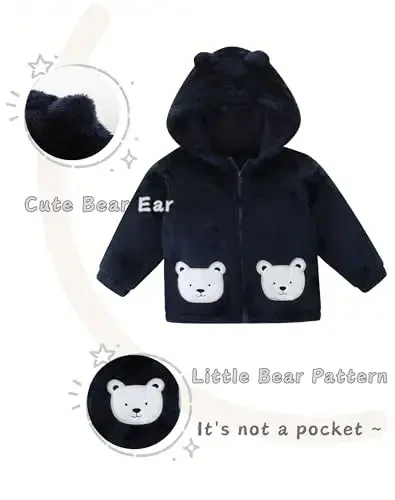 JingleBaBa Unisex Chaqaloq Jun Kurtkasi Qishki Sherpa Astarlı Kapüşonlu Qizlar Bolalar uchun Yoqimli Ayiq Quloq Chaqaloq Ustki Kiyim 12M-5T - 1