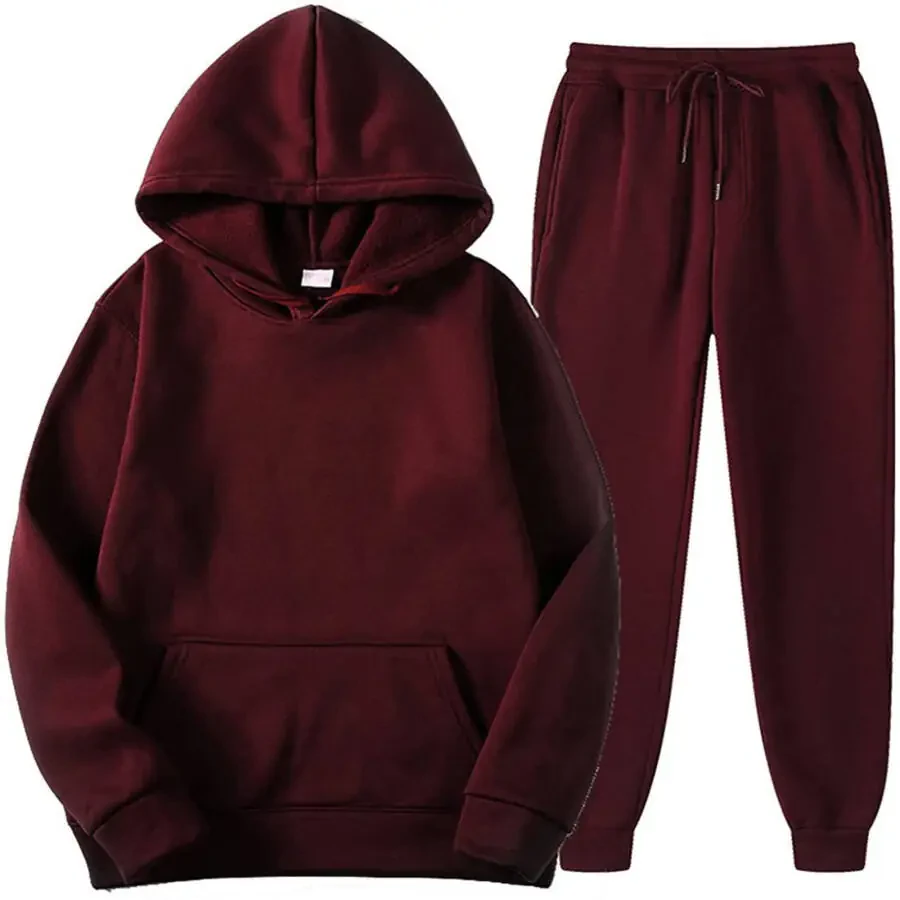 JINMGG Womens Clearance Plus Size Pants 2PCS Outfits Men's and Women's Sports Tracksuits Long Sleeve Pullover Hoodies Sweatshirt and Sweatpants Fall Winter Suit Wine XXXL - 1