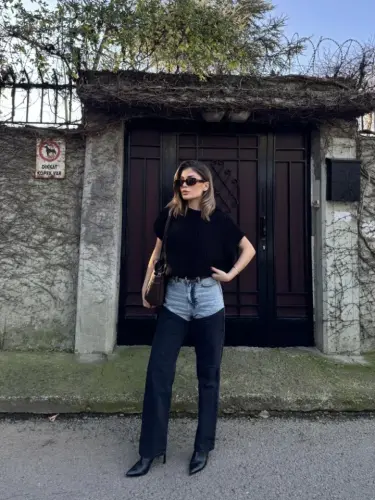 Jinsi shim ko'ylagi palazzo shim - Qora - 3