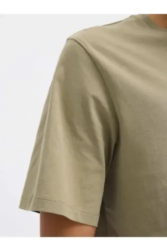 J&J Bisiklet Yaka Günlük Tişört - Khaki-Corian - 4
