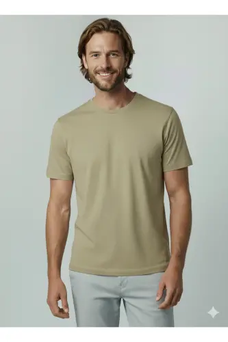J&J Bisiklet Yaka Günlük Tişört - Khaki-Corian - 5