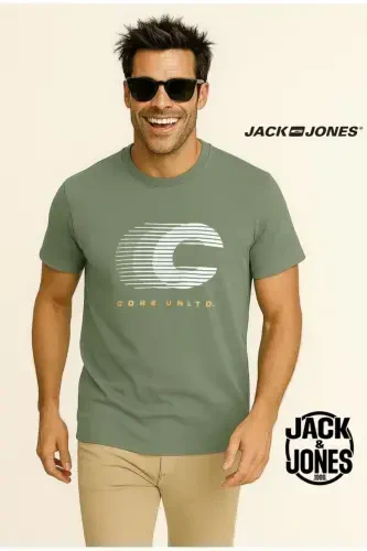 J&J Erkak Logo Bosmali Futbolka Yashil-Sea Spray Green - 4