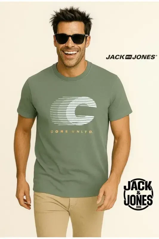 J&J Erkak Logo Bosmali Futbolka Yashil-Sea Spray Green - 4