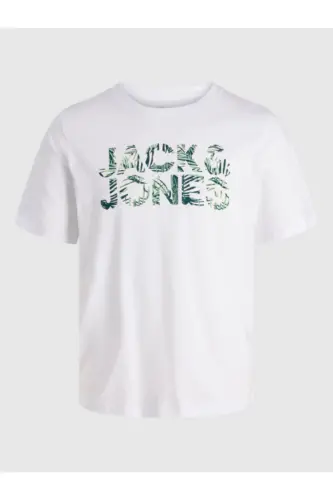 J&J Erkek Bisiklet Yaka Logo Baskılı Tişört-Beyaz - JACK & JONES (1)