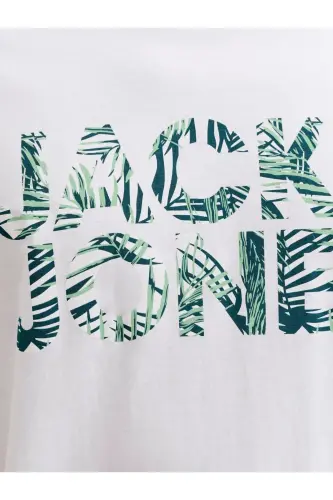 J&J Erkek Bisiklet Yaka Logo Baskılı Tişört-Beyaz - 4