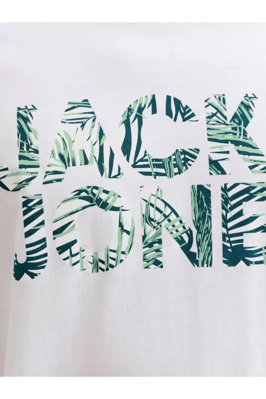 J&J Erkek Bisiklet Yaka Logo Baskılı Tişört-Beyaz - 4