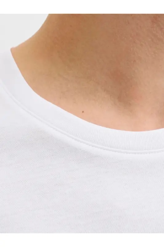 J&J Erkek Bisiklet Yaka Logo Baskılı Tişört-Beyaz - 5