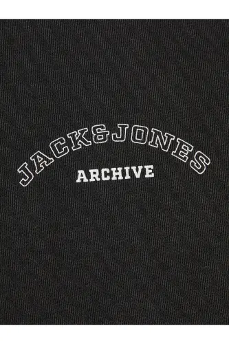 J&J Erkek Bisiklet Yaka Logo Baskılı Tişört-Black - 4