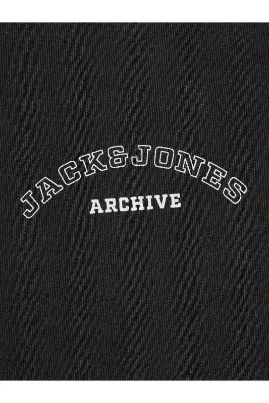 J&J Erkek Bisiklet Yaka Logo Baskılı Tişört-Black - 4