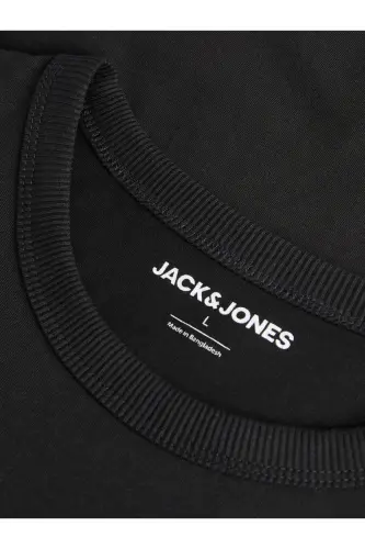 J&J Erkek Bisiklet Yaka Logo Baskılı Tişört-Black - 5