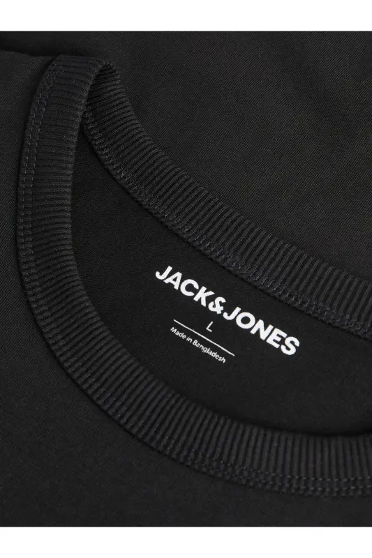 J&J Erkek Bisiklet Yaka Logo Baskılı Tişört-Black - 5