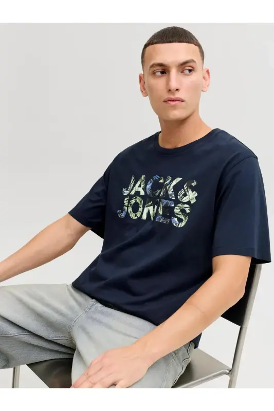 Jjejeff Logo Tee Ss Sn Lacivert Erkek T-Shirt 12288536 - Lacivert-Jjejeff - 3