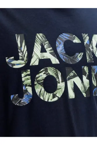 J&J Erkek Bisiklet Yaka Logo Baskılı Tişört-Lacivert - 3