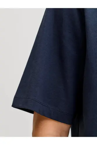 J&J Erkek Bisiklet Yaka Logo Baskılı Tişört-Lacivert - 4