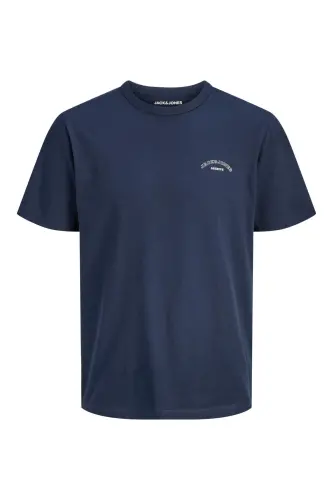J&J Erkek Bisiklet Yaka Logo Baskılı Tişört-Navy - JACK & JONES (1)