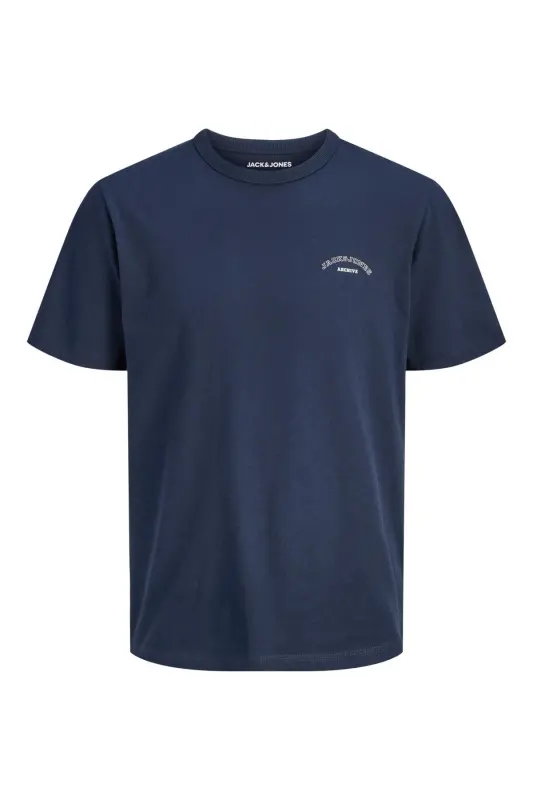 J&J Erkek Bisiklet Yaka Logo Baskılı Tişört-Navy - 2