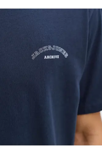 J&J Erkek Bisiklet Yaka Logo Baskılı Tişört-Navy - 5