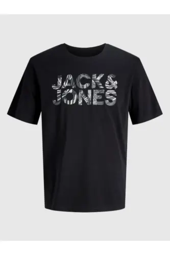 J&J Erkek Bisiklet Yaka Logo Baskılı Tişört-Siyah - JACK & JONES (1)