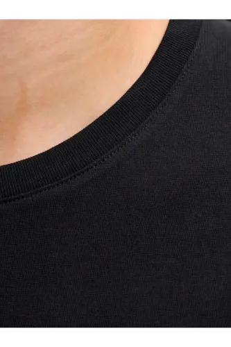 J&J Erkek Bisiklet Yaka Logo Baskılı Tişört-Siyah - 4