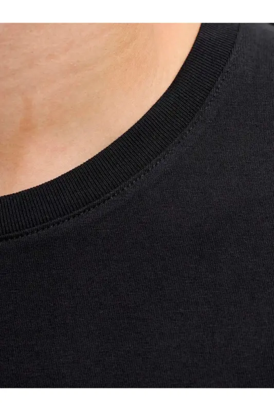 J&J Erkek Bisiklet Yaka Logo Baskılı Tişört-Siyah - 4