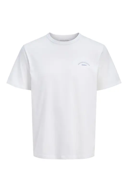 J&J Erkek Bisiklet Yaka Logo Baskılı Tişört-White - 2