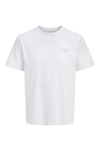 J&J Erkek Bisiklet Yaka Logo Baskılı Tişört-White - 2