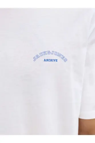 J&J Erkek Bisiklet Yaka Logo Baskılı Tişört-White - 4