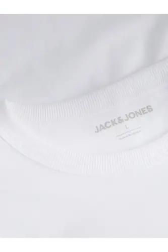 J&J Erkek Bisiklet Yaka Logo Baskılı Tişört-White - 5