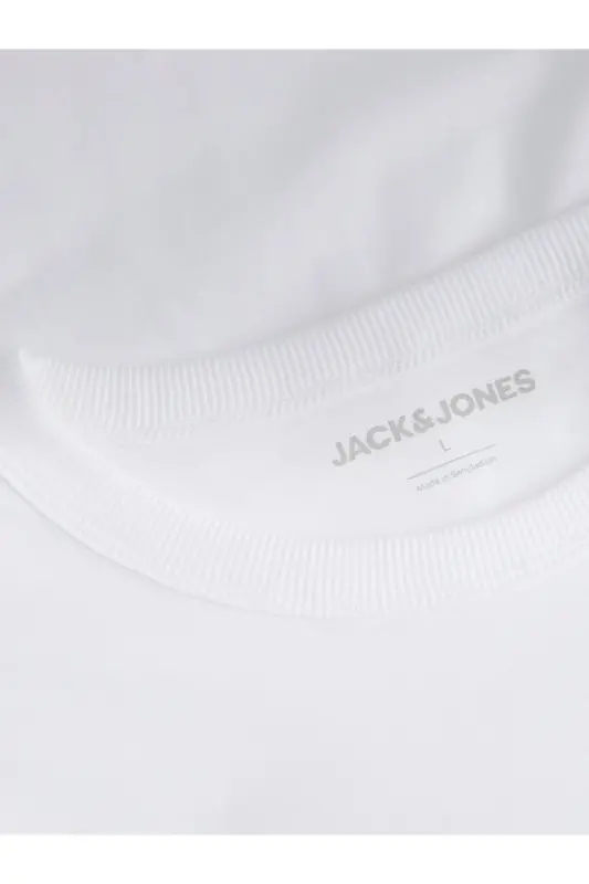 J&J Erkek Bisiklet Yaka Logo Baskılı Tişört-White - 5