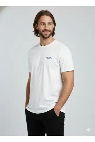 J&J Erkek Bisiklet Yaka Logo Baskılı Tişört-White - 6