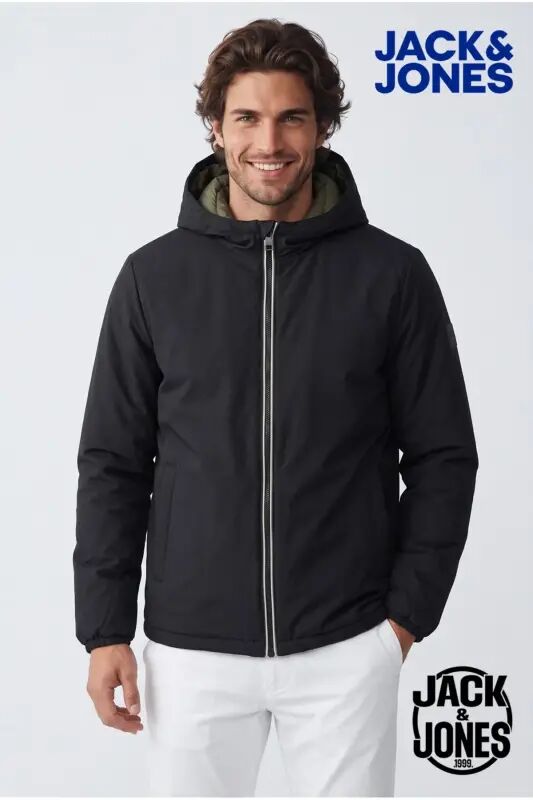 J&J Erkek JJBROOKPAYNE Çift Taraflı Parka Mont Ceket Siyah Haki - Siyah Payne - Jack & Jones