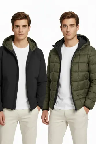 J&J Erkek JJBROOKPAYNE Çift Taraflı Parka Mont Ceket Siyah Haki - Siyah Payne - 4