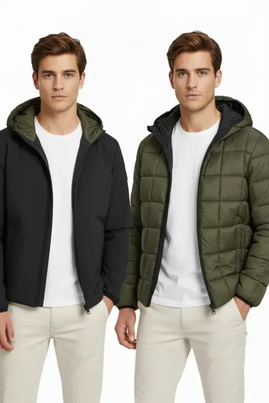 J&J Erkek JJBROOKPAYNE Çift Taraflı Parka Mont Ceket Siyah Haki - Siyah Payne - 4
