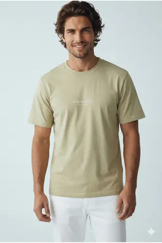 J&J Erkek STD Logolu Baskılı Tişört Celadon Tint Green - Celadon Tint-Jorvest 