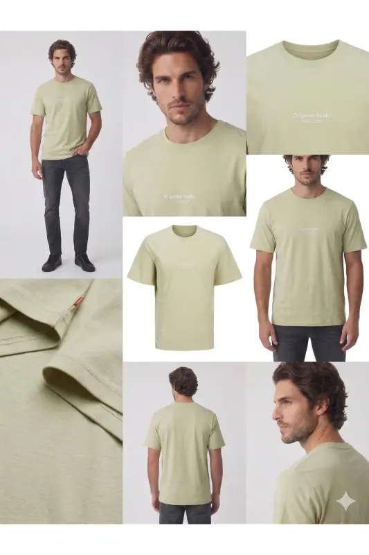 J&J Erkek STD Logolu Baskılı Tişört Celadon Tint Green - Celadon Tint-Jorvest - 6